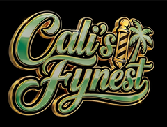 Cali's Fynest logo — gold script text with palm trees on black background
