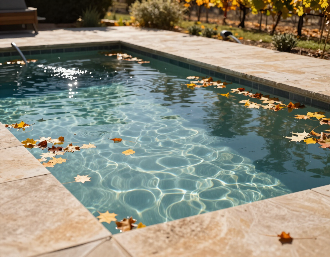 Napa Valley pool with seasonal debris, maintained by Napa Pool Service.