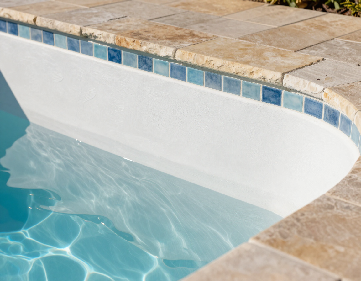 Fresh pool plaster with new waterline tile and stone coping at a Napa Valley property