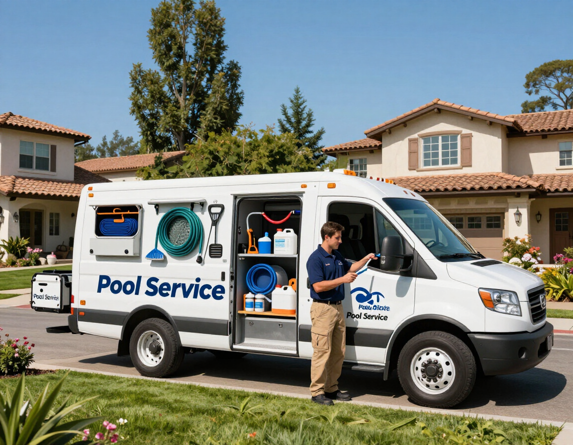 Pool service vehicle in a Napa Valley neighborhood