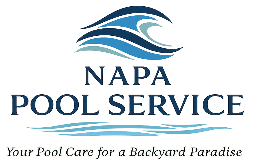Napa Pool Service logo with blue wave icon and tagline “Your Pool Care for a Backyard Paradise”