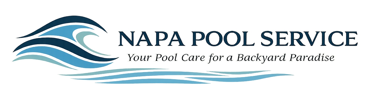Napa Pool Service logo with blue wave graphic and tagline “Your Pool Care for a Backyard Paradise”