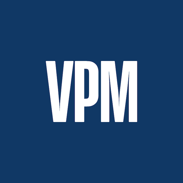 White “VPM” letters on a blue background.