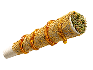 Three rolled cigarillos with tan tips on a white background