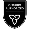 Ontario Authorized black shield logo with white text and emblem