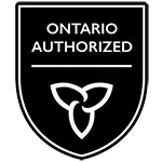Ontario Authorized black shield logo with white text and emblem