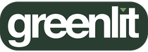 Greenlit logo in white lowercase letters on a dark green rounded rectangle with a small leaf accent.