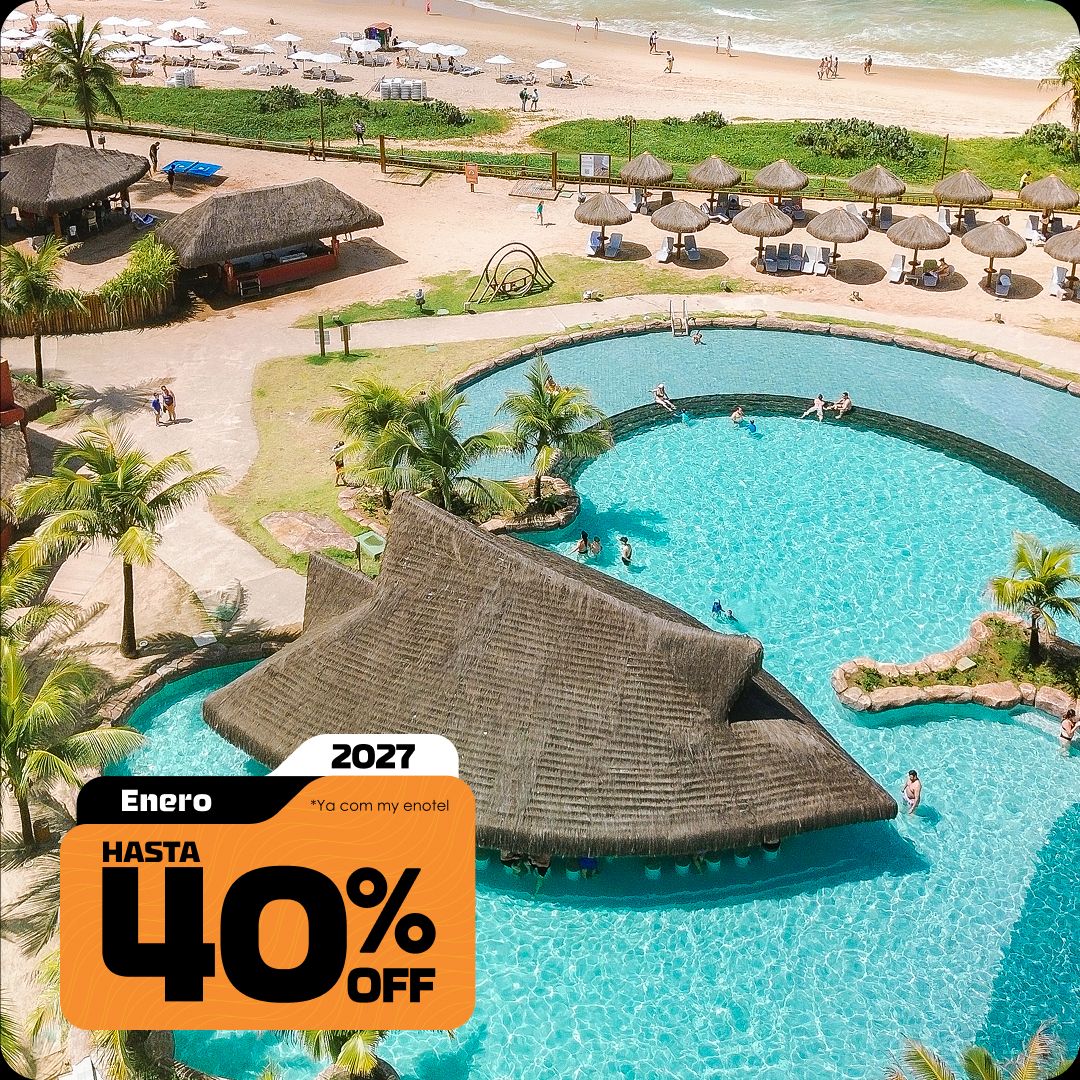 Janeiro costuma ter as tarifas mais altas do ano na hotelaria. Ao mostrar que o cliente pode garantir até 40% OFF no pico da alta temporada, você gera um senso de oportunidade gigantesco. Perto das imagens de Janeiro, você pode reforçar o microcopy de