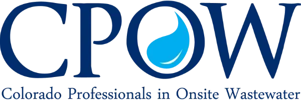 CPOW logo with blue letters and a water droplet icon; Colorado Professionals in Onsite Wastewater text underneath