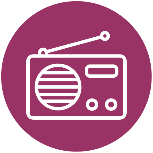 an icon of a radio in a purple circle