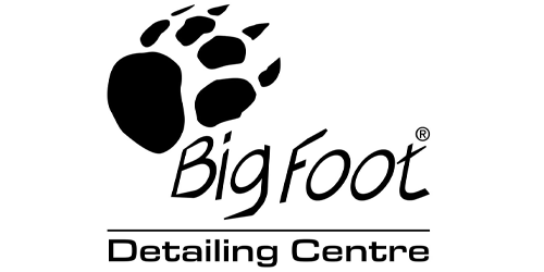 Black Bigfoot paw print logo with text