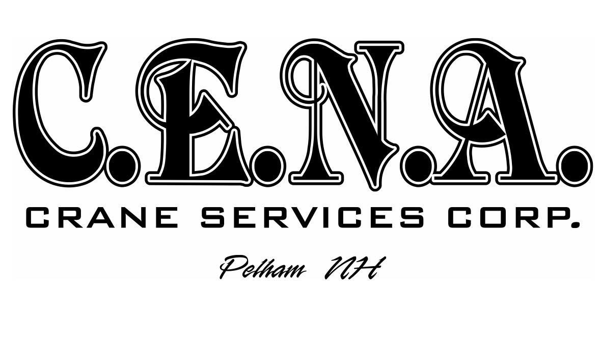 C.E.N.A. Crane Services Corp. logo with stylized text and "Pelham NH" underneath.