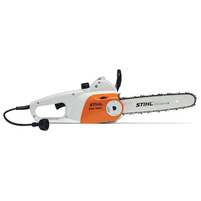 A stihl electric chainsaw is shown on a white background.