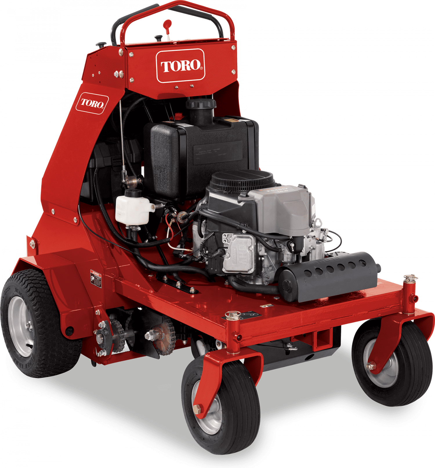 A red toro lawn mower on a white background