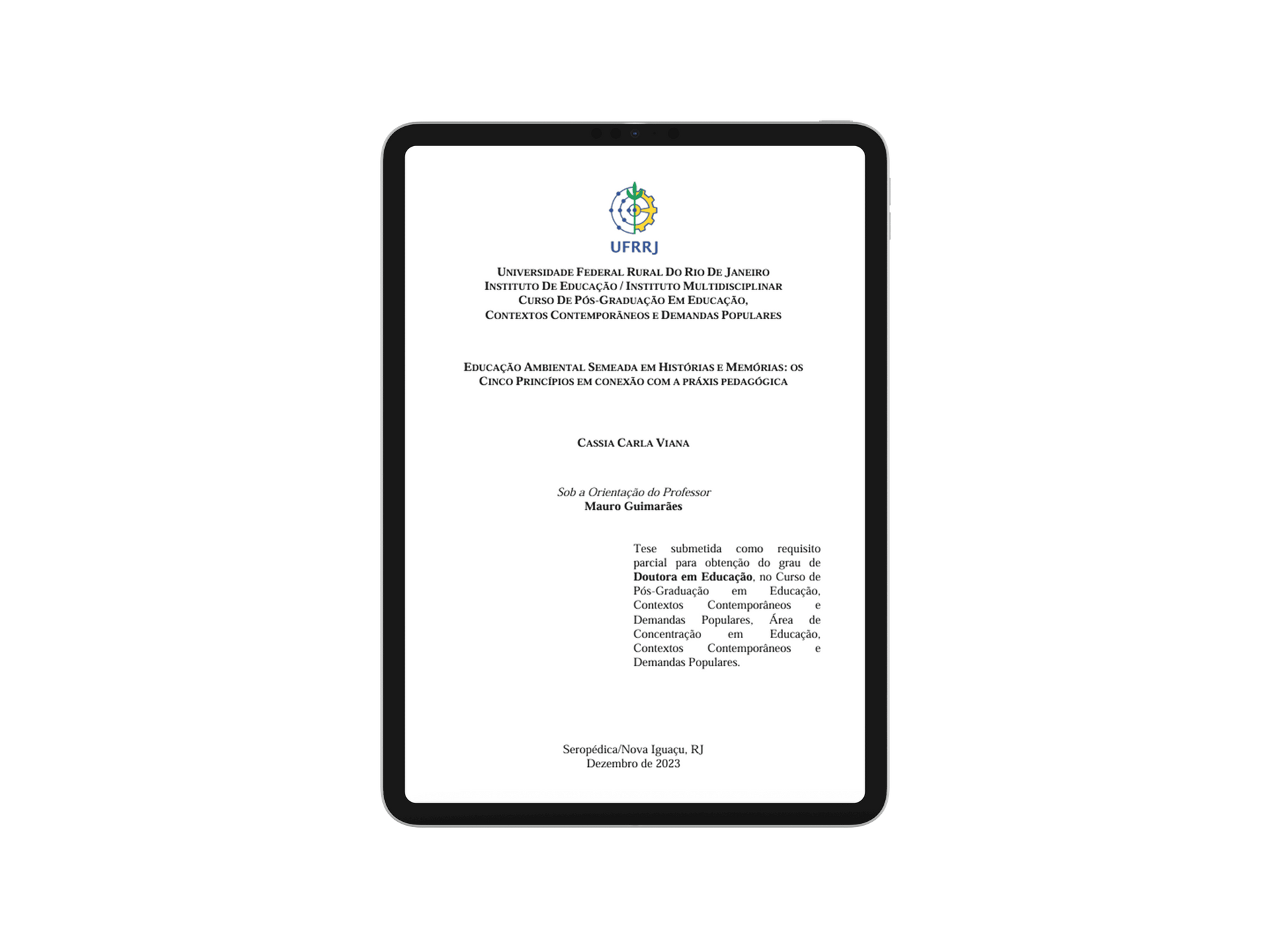 Tablet mostrando um documento intitulado 