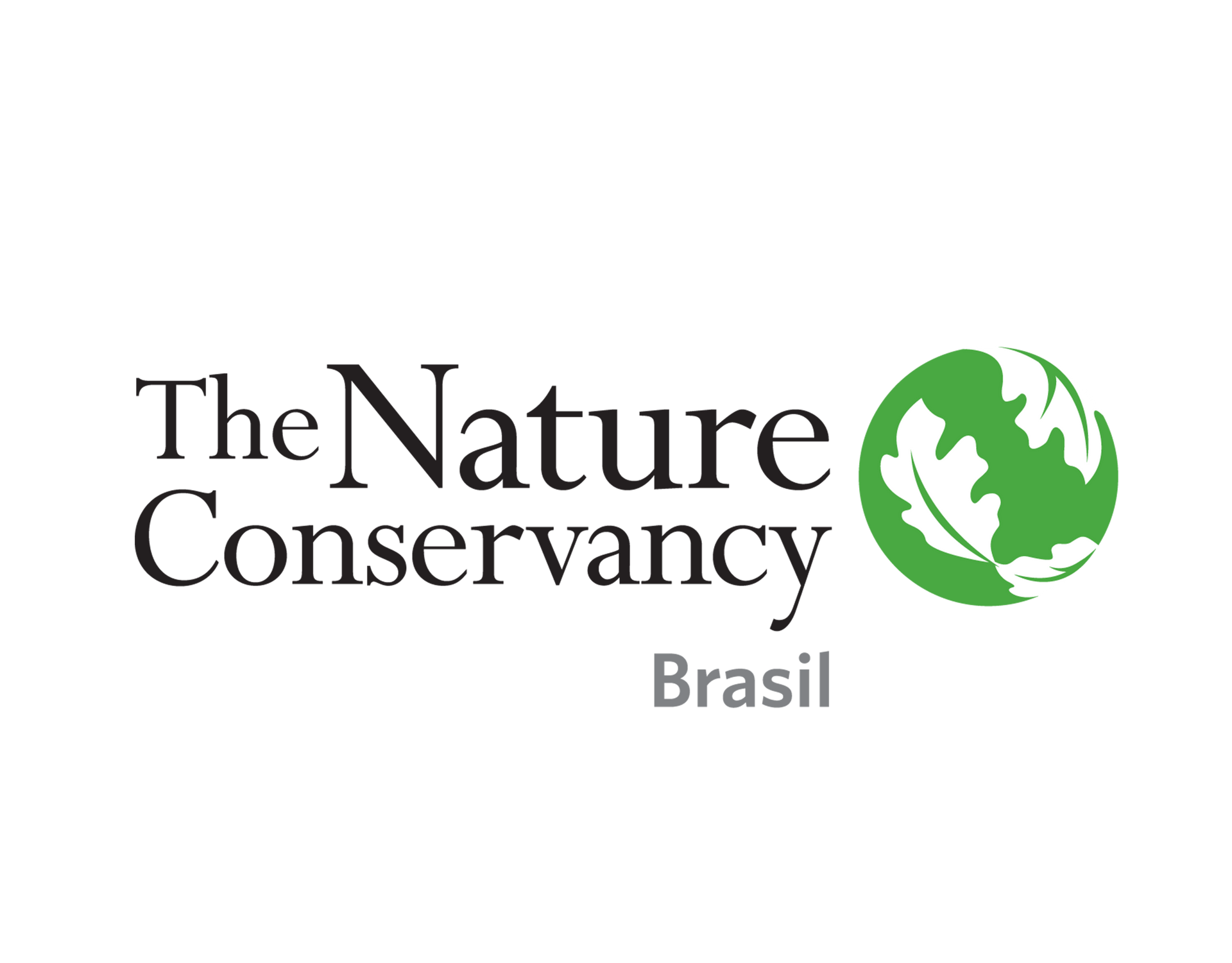 Logotipo da Nature Conservancy Brasil com texto e globo verde com folhas.