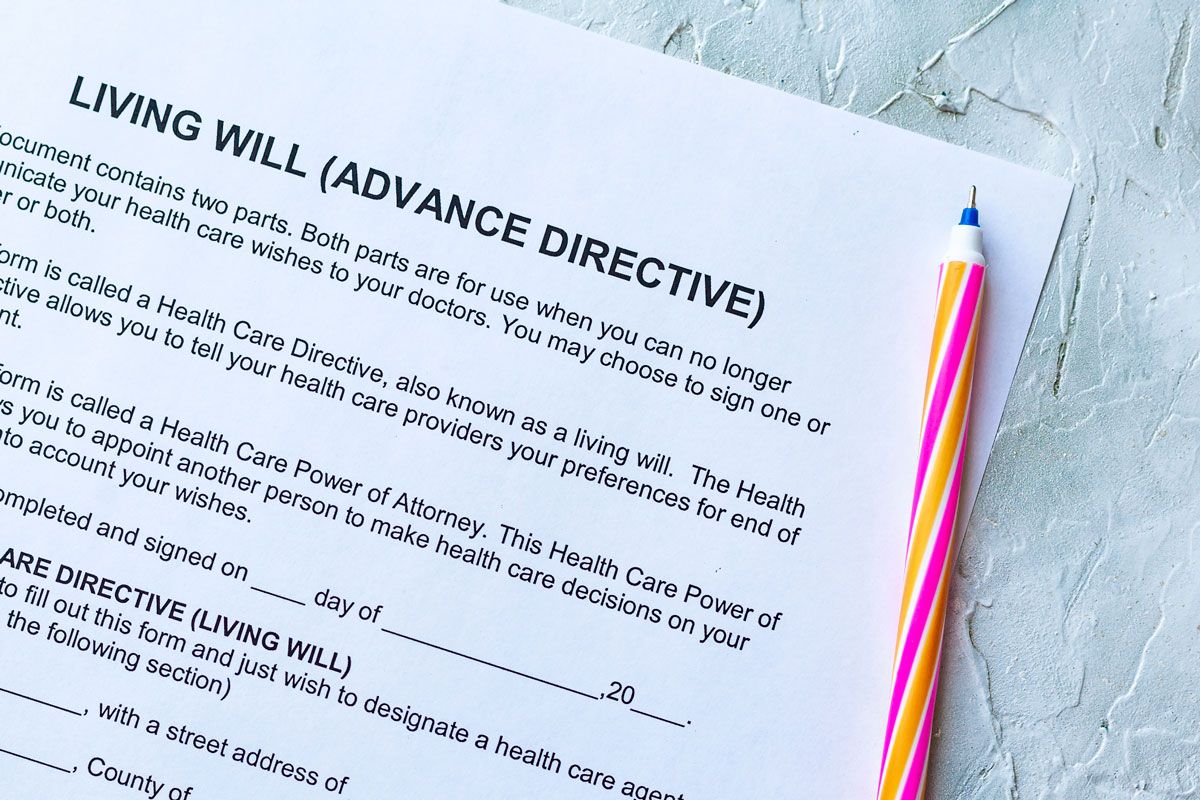 Living will document with a pencil.