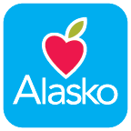 A logo for alaska with a heart and an apple