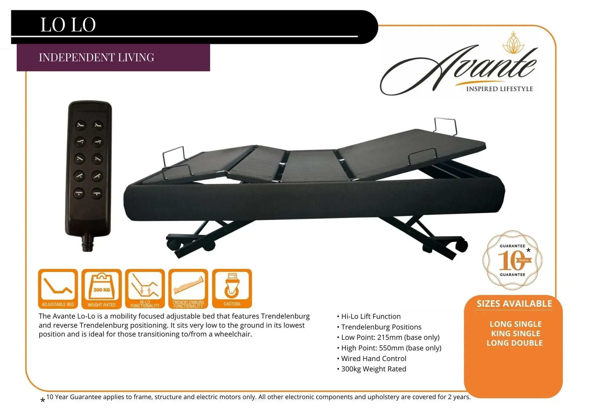 Black adjustable massage bed with remote, shown in a product ad on a white background.