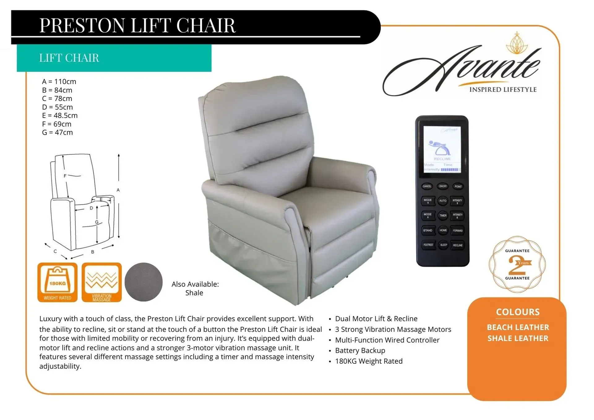 Gray Preston lift chair with remote control on product listing background
