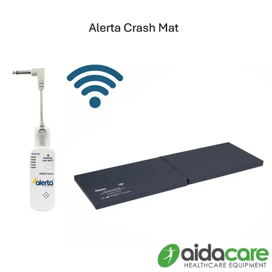 Alerta Crash Mat with wireless alert transmitter and black floor mat on white background
