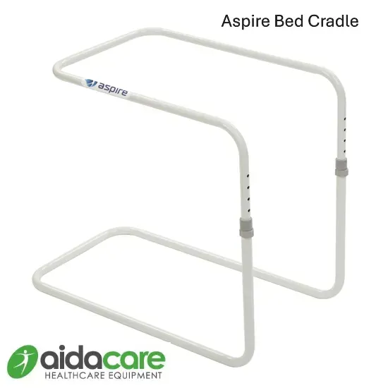 White adjustable Aspire bed cradle for lifting bedding off the legs and feet.