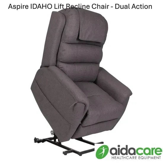 Gray Aspire IDAHO dual-action lift recline chair on white background