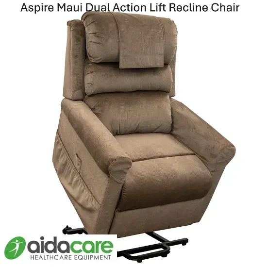 Brown Aspire Maui dual action lift recline chair with footrest and side logo
