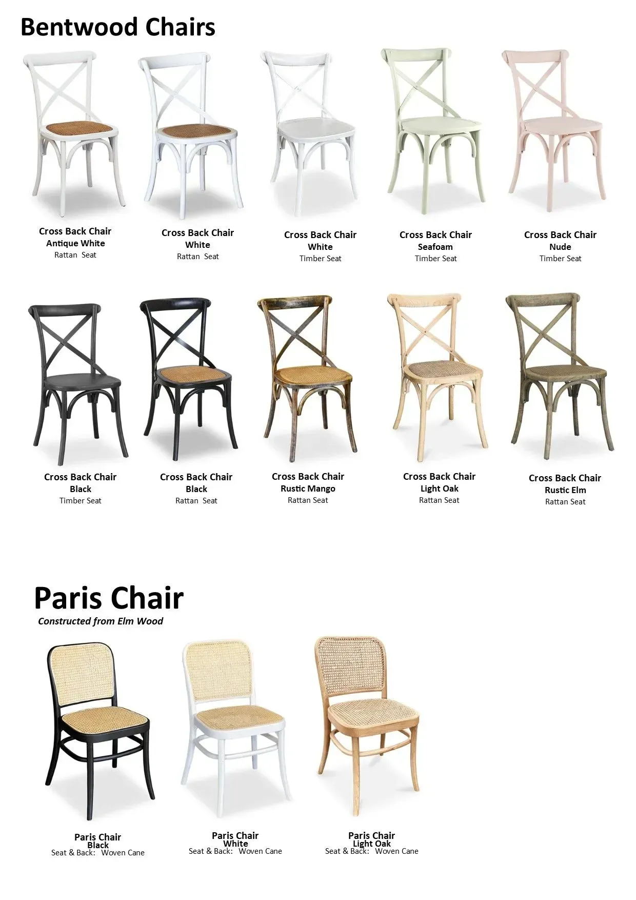 Catalog of Bentwood Chairs and Paris Chairs in multiple colors and styles