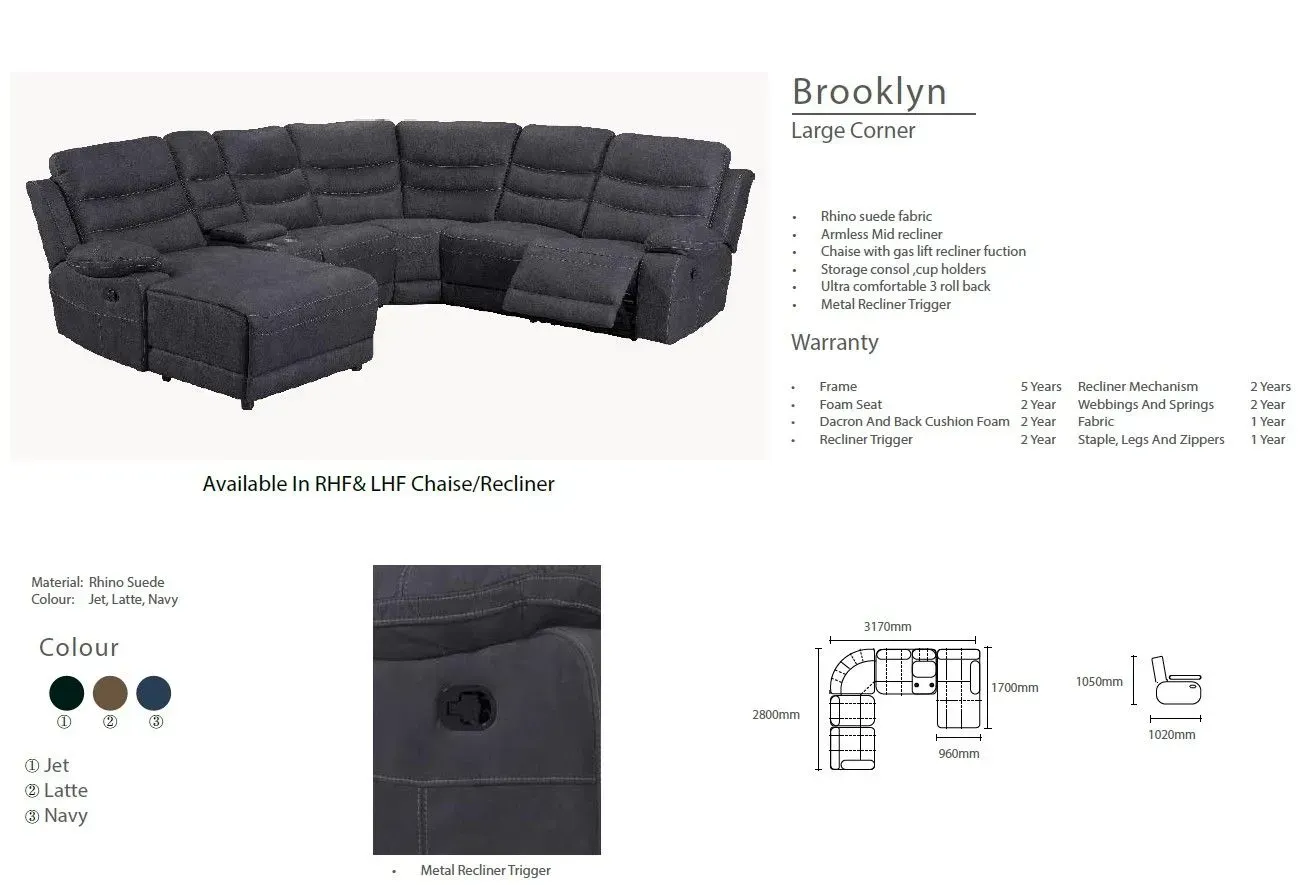 Black sectional sofa with chaise, multiple cushions, and color swatches on a product page