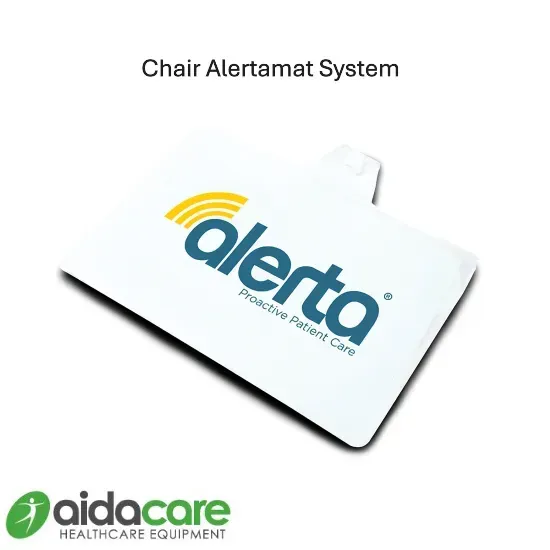Alerta chair alert system card with blue and yellow logo, labeled Aida Care Health Care Services