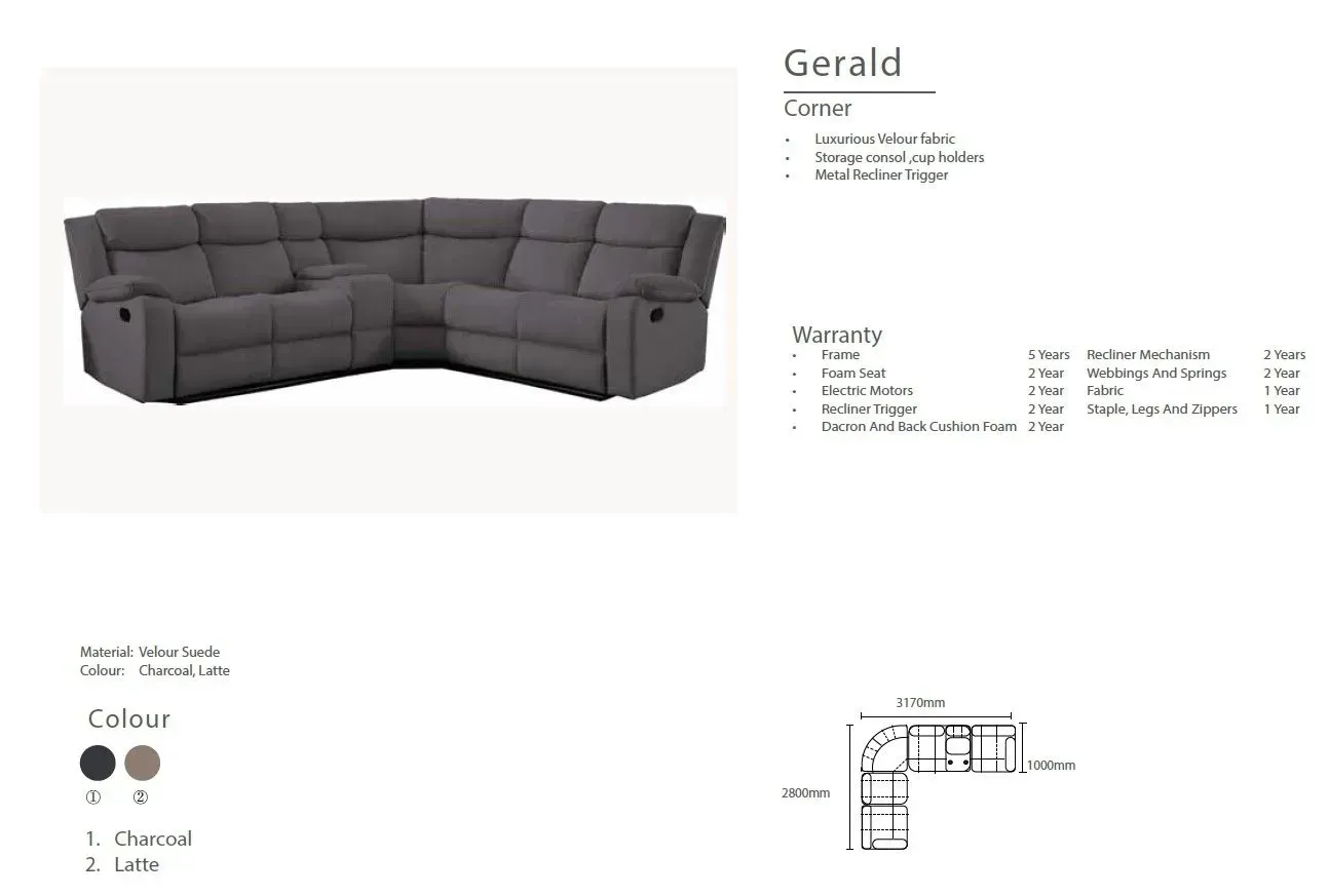 Dark gray L-shaped sectional sofa with product details and dimensions on a white background