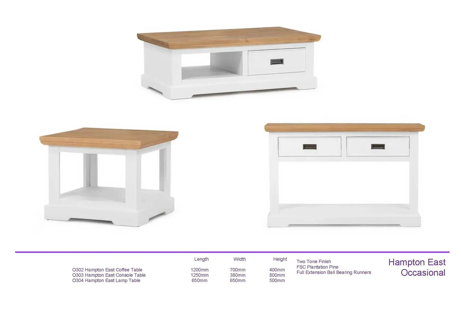 White and wood rectangular coffee table shown in three views with storage drawers and shelves