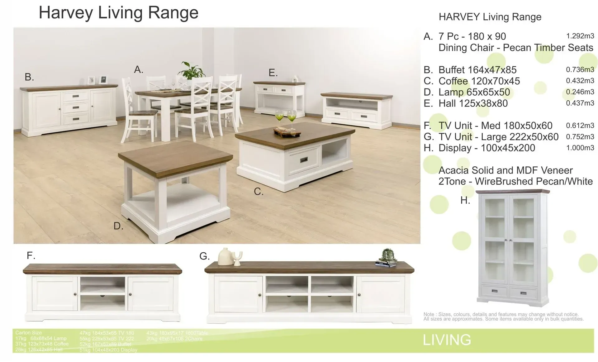 White living room furniture set with tables, storage cabinet, and wall shelves on a beige background