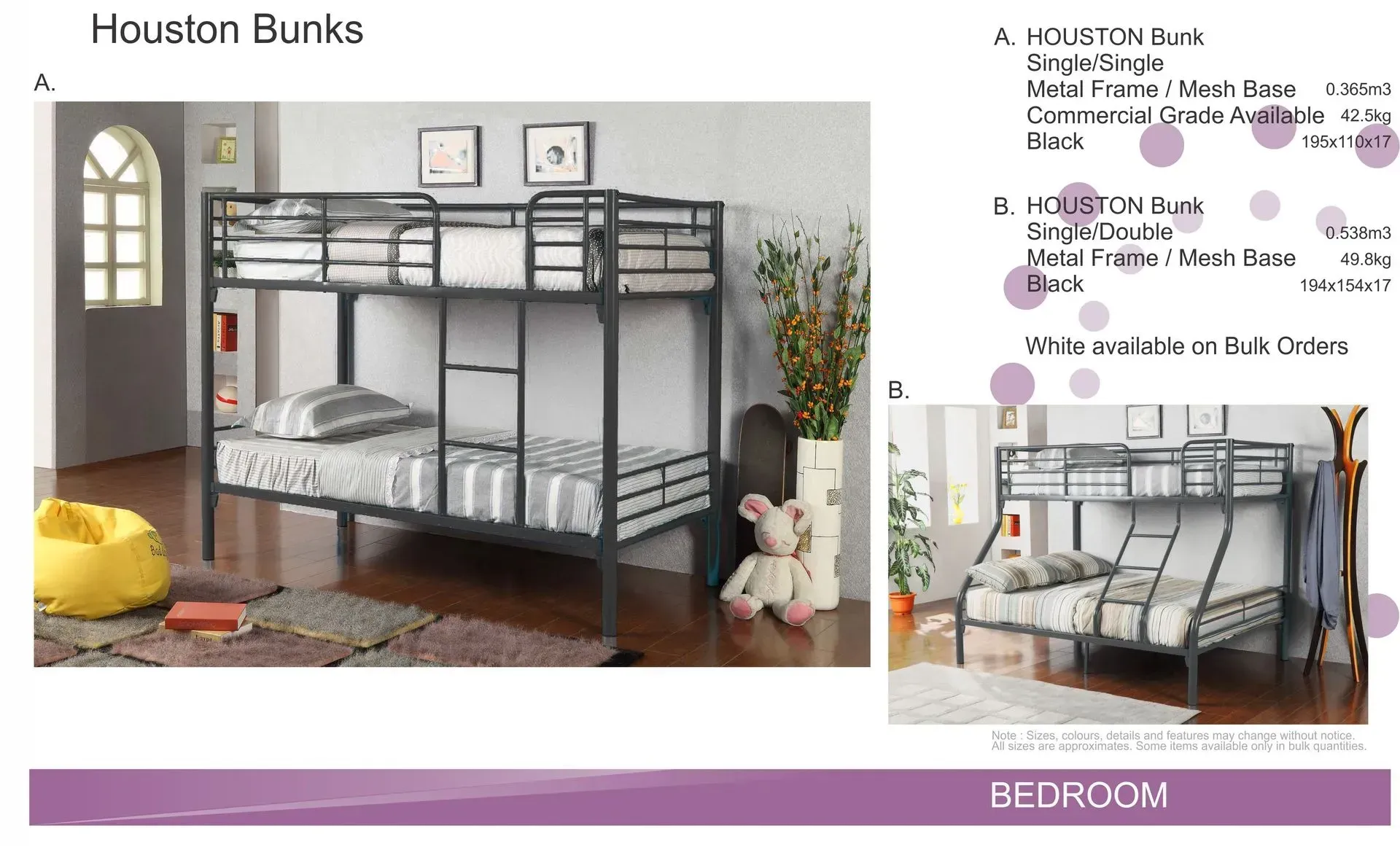 Gray metal bunk bed in a child’s bedroom, with a plush bear and yellow chair nearby