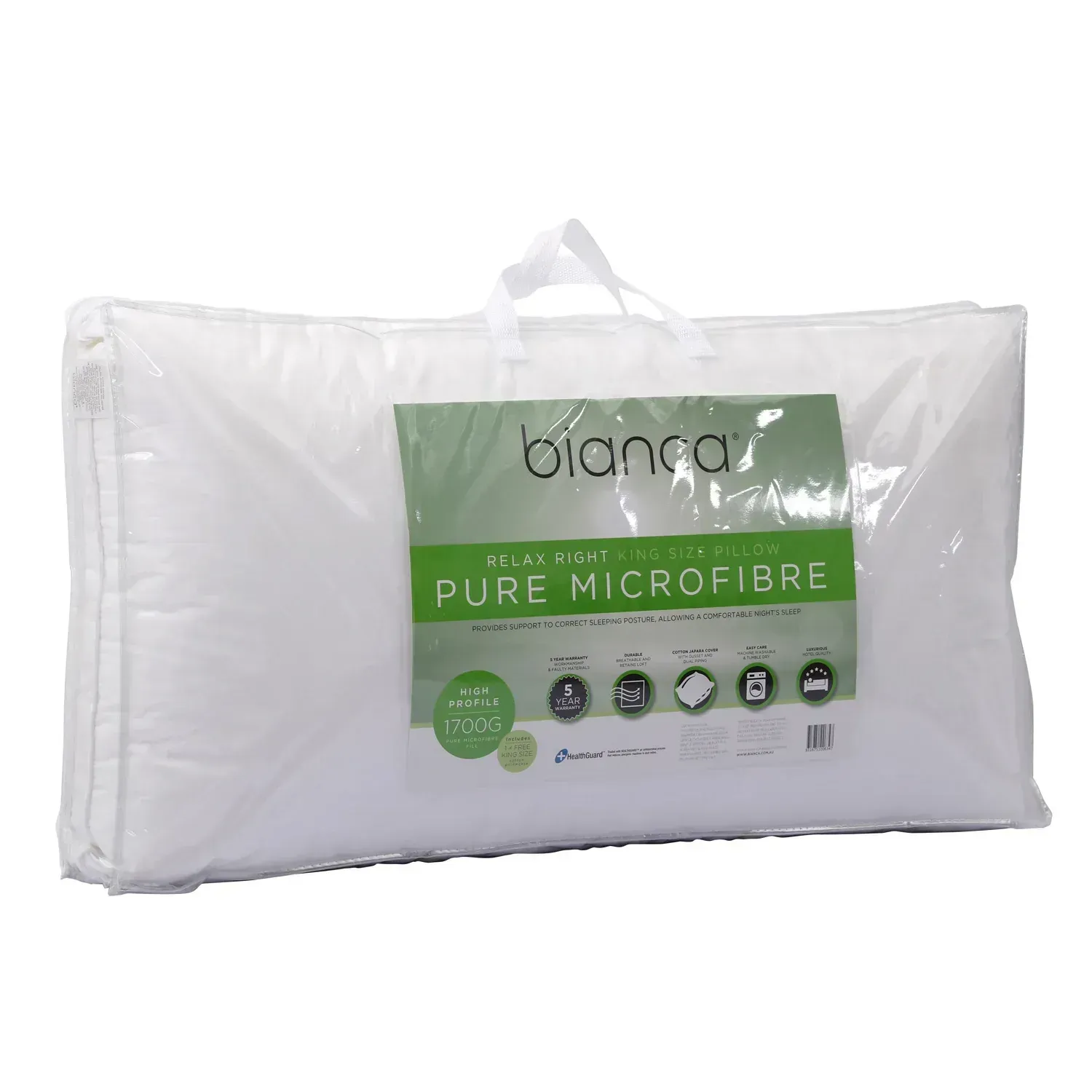 White Bianca Pure Microfibre bedding set in clear packaging with green label