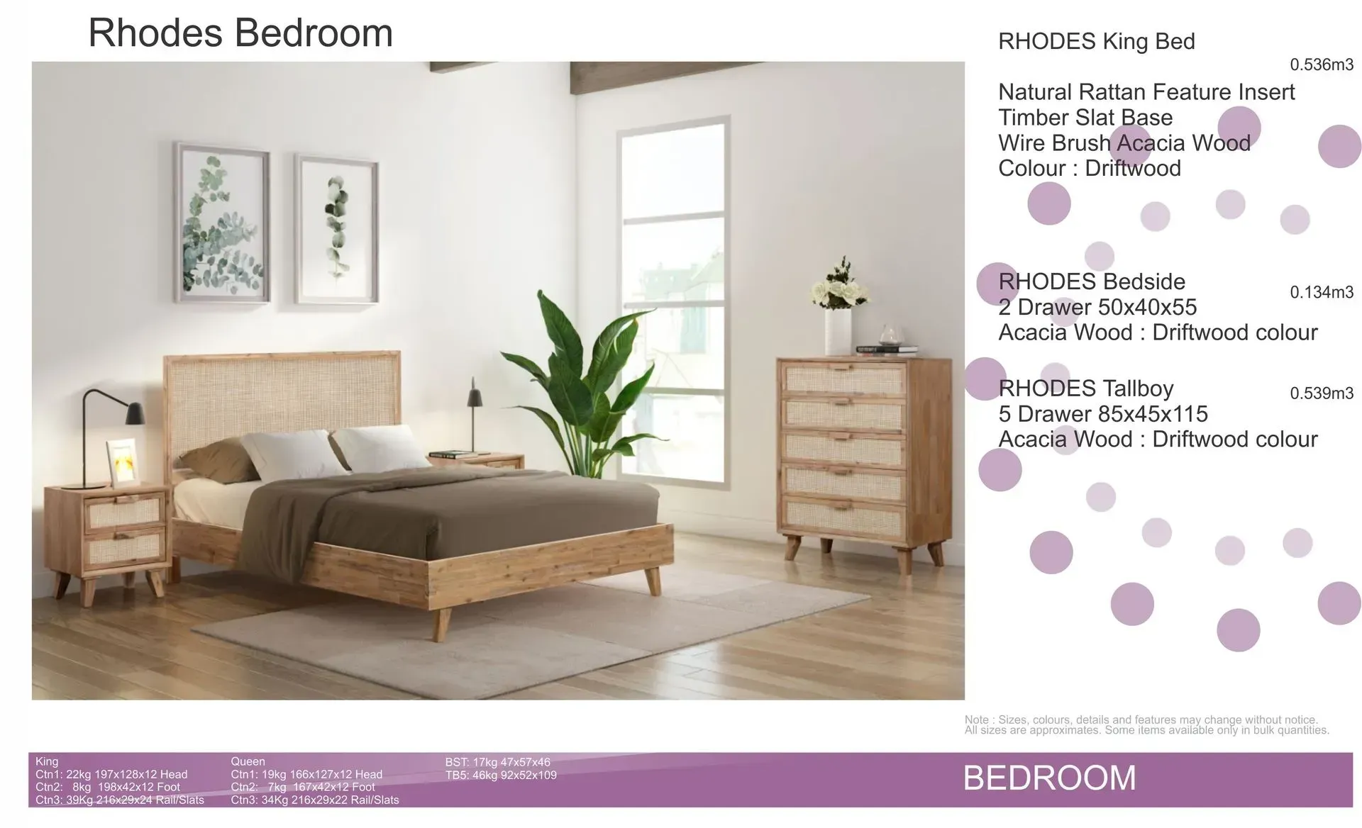 Modern bedroom with wooden bed, white walls, plants, dresser, and soft neutral decor