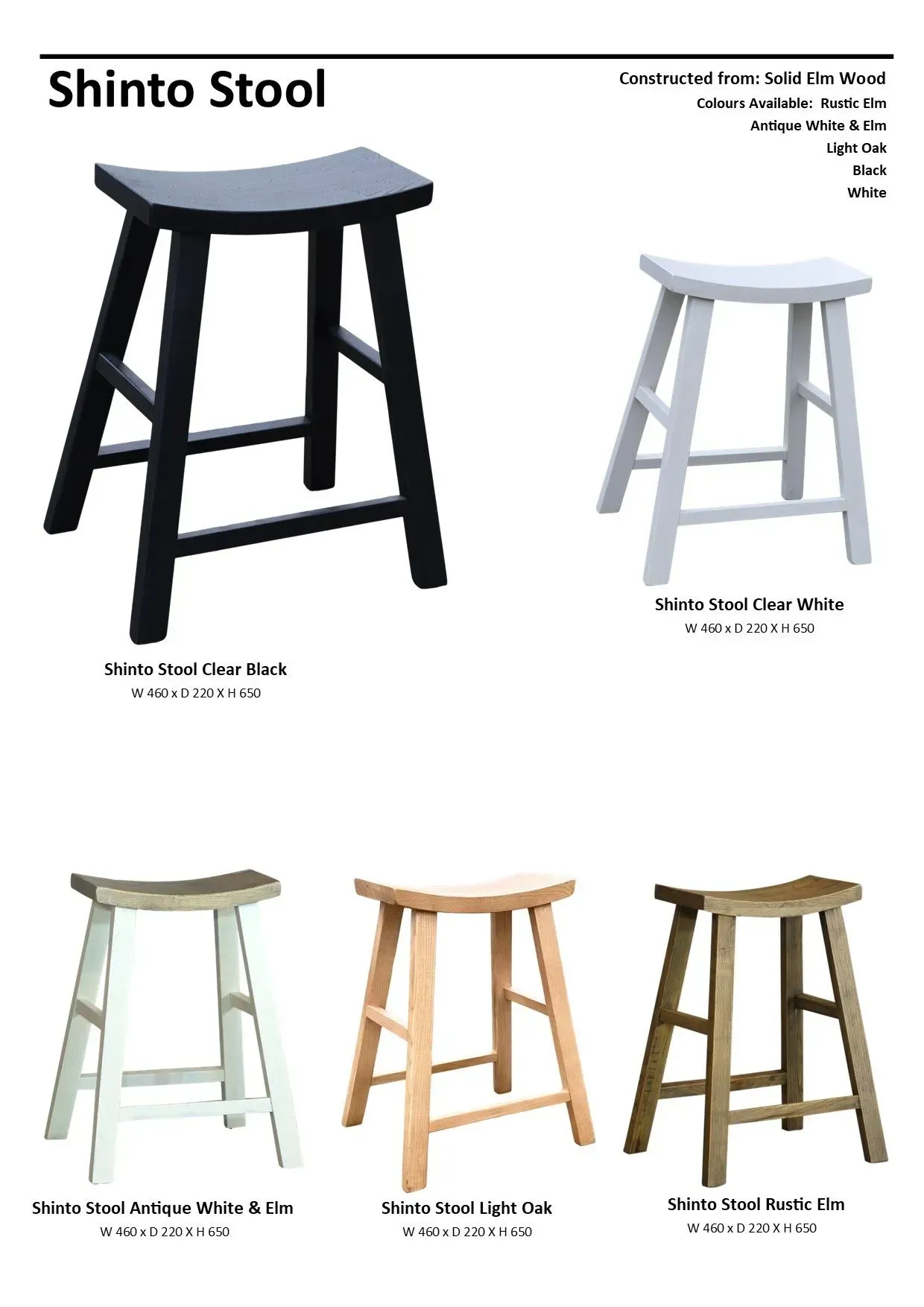 Product catalog image of the Shinto stool in black, white, mint, natural wood, and olive finishes.