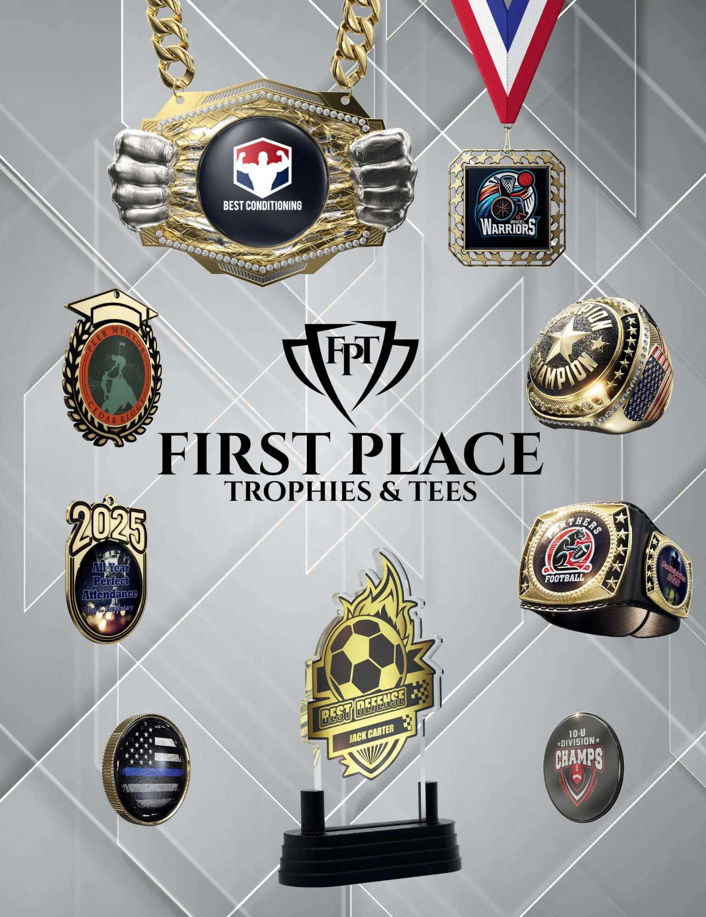A poster for first place trophies and tees