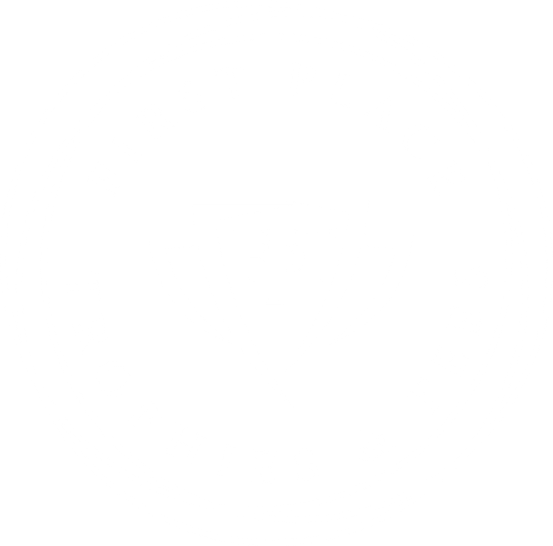 A white logo for a company called First Place Trophies and Tees