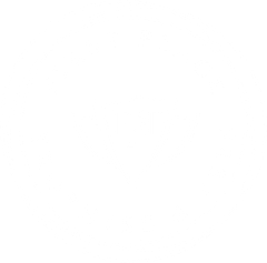 A white logo for a company called First Place Trophies and Tees