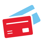 Red credit card icon with blue cards behind it