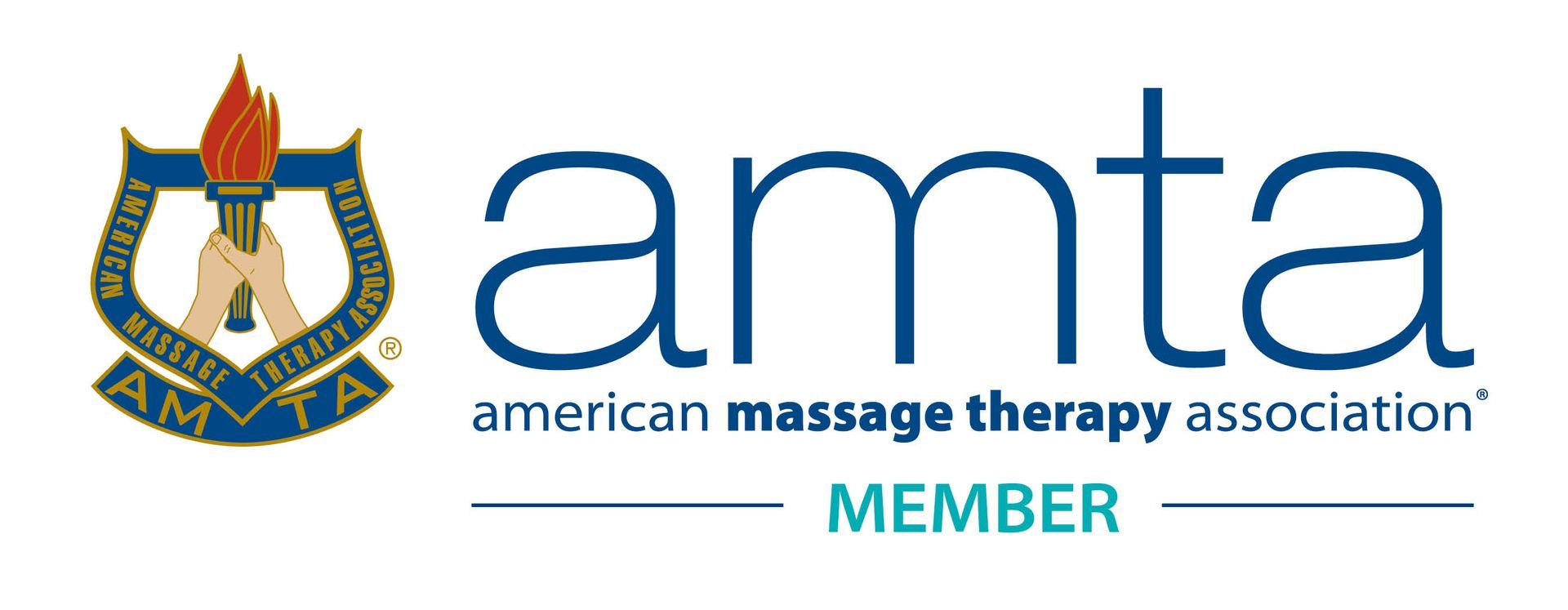 AMTA logo with torch emblem and text “american massage therapy association” and “MEMBER”