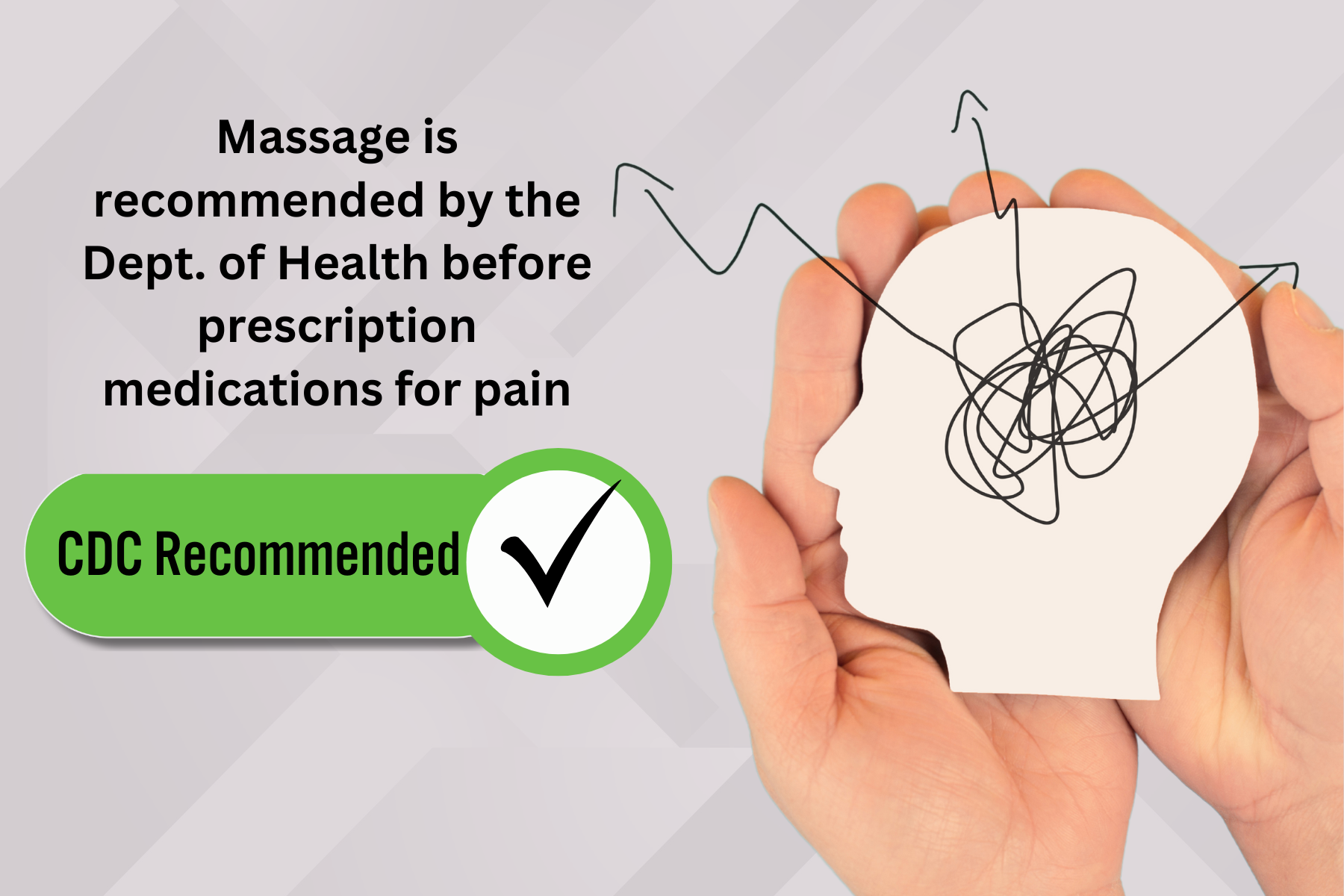 Massage is recommended by the Dept. of Health before prescription medications for pain. CDC Recommended.