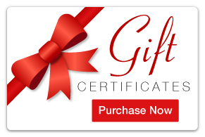 Gift certificates banner with red ribbon and “Purchase Now” button