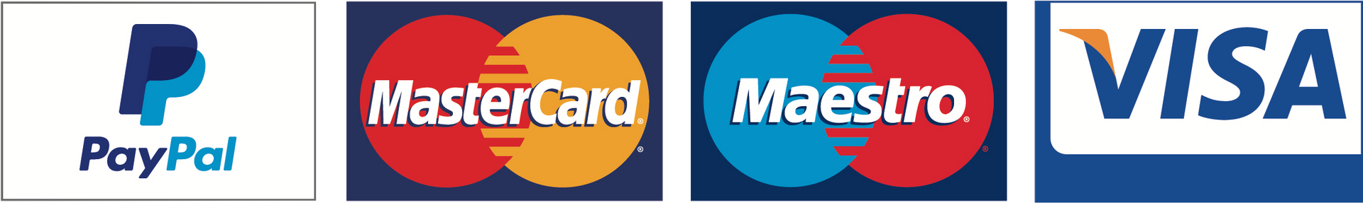 Paypal mastercard en visa logo's op een witte achtergrond