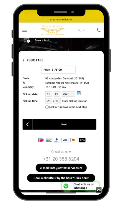 Een mobiele telefoon toont een afrekenpagina op een website.