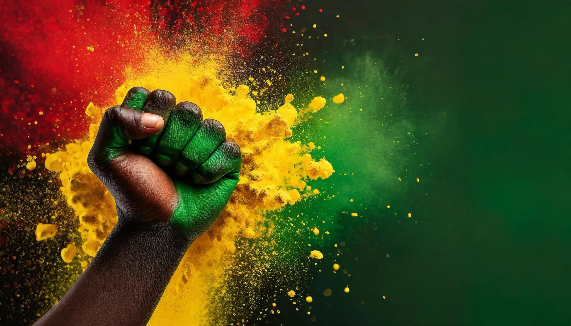 Punho erguido nas cores vermelha, amarela e verde