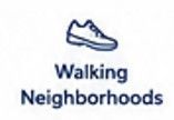 Walking Neighborhoods logo with a blue shoe icon and text