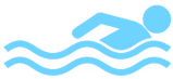 A Blue Icon of A Person Swimming in The Water.